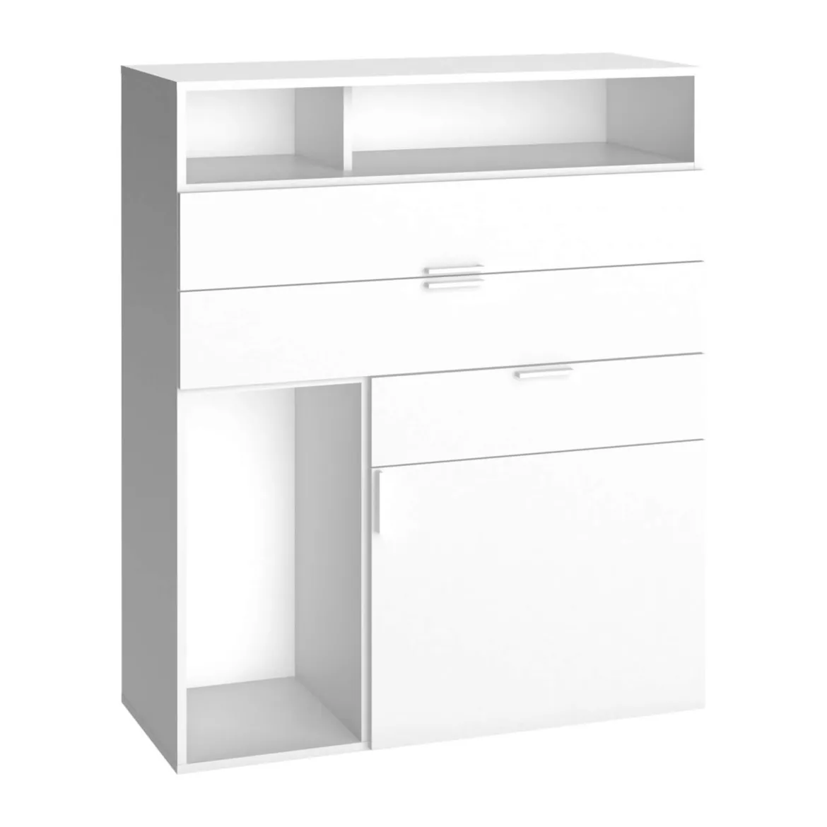 Commode 3 tiroirs 1 porte avec niches de rangement en bois blanc - CO17007