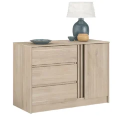 Commode 3 tiroirs 1 porte bois naturel CLEM