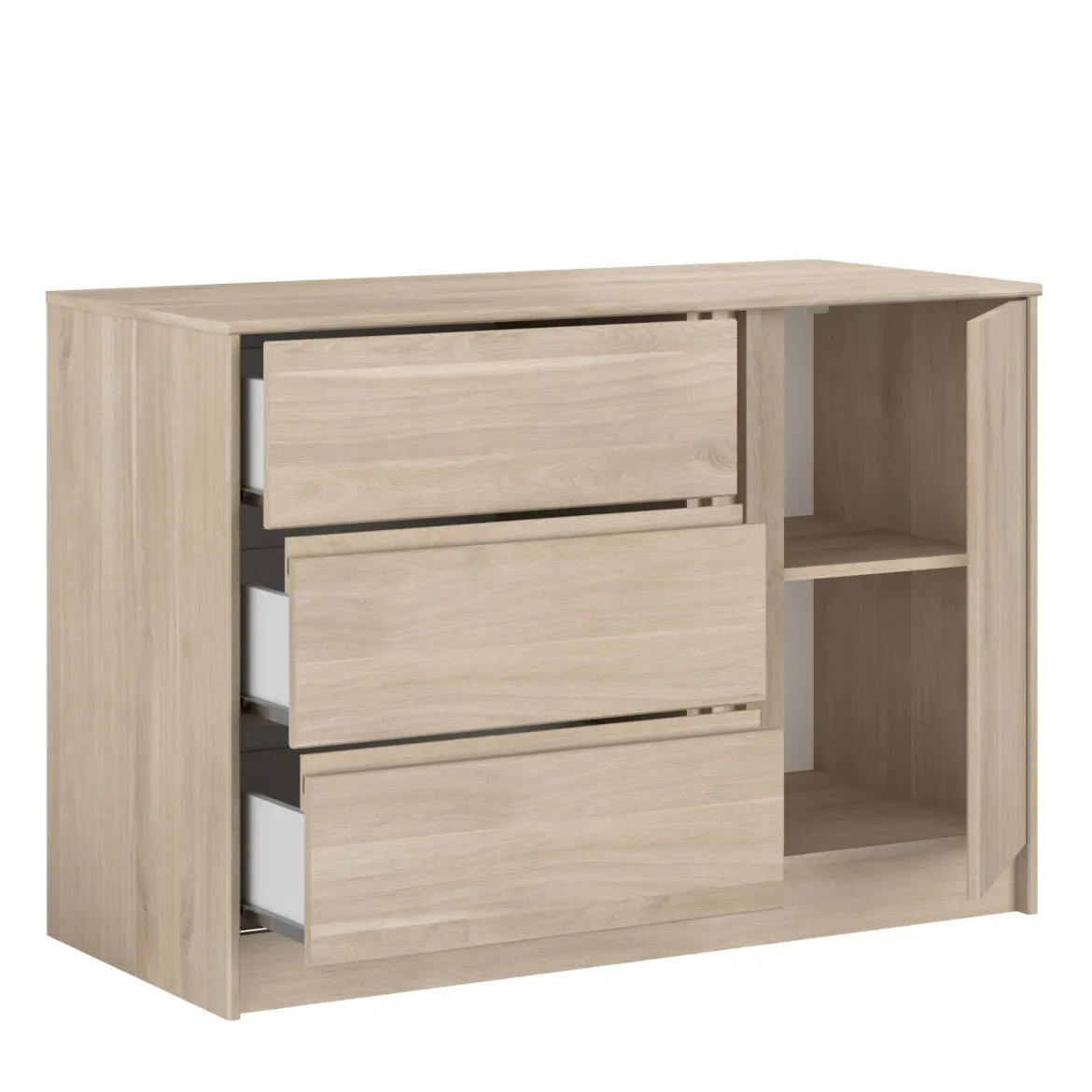 Commode 3 tiroirs 1 porte bois naturel CLEM