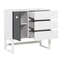 Commode 3 tiroirs 1 porte en bois blanc et anthracite - CO17028