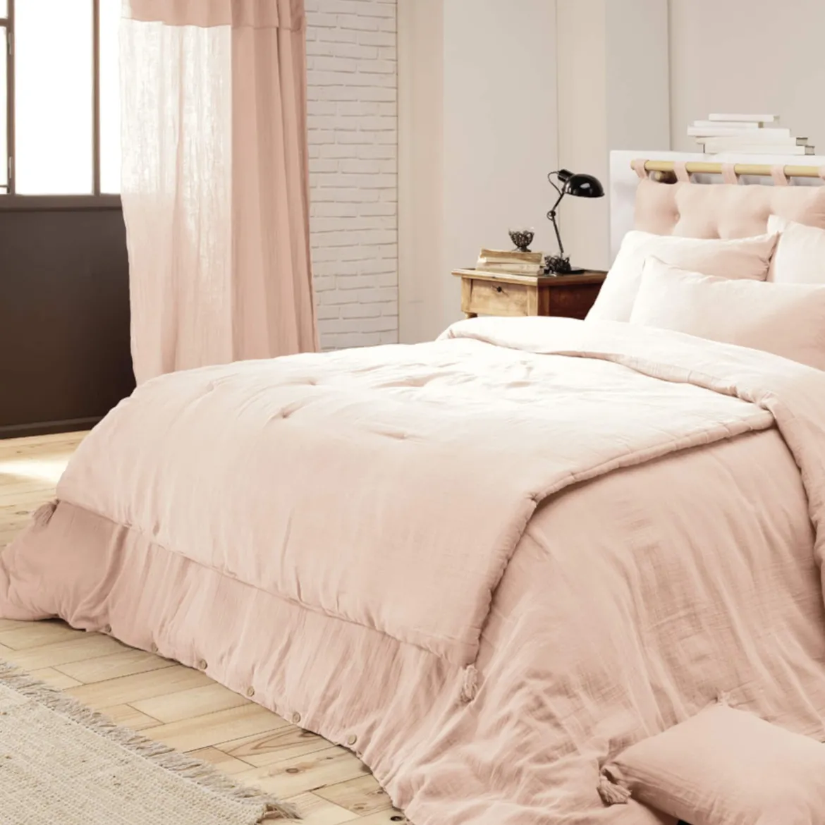 Couvre-lit double gaze de coton rose