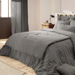 Couvre-lit double gaze de coton gris anthracite