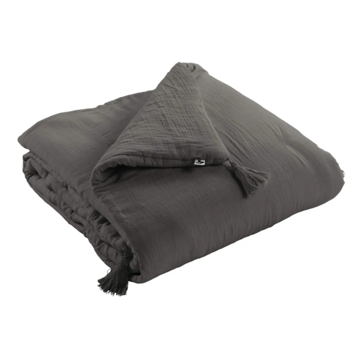 Couvre-lit double gaze de coton gris anthracite