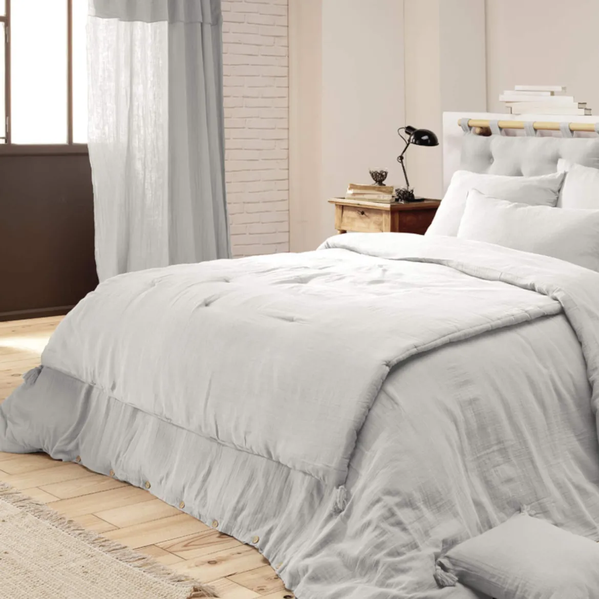 Couvre-lit double gaze de coton gris