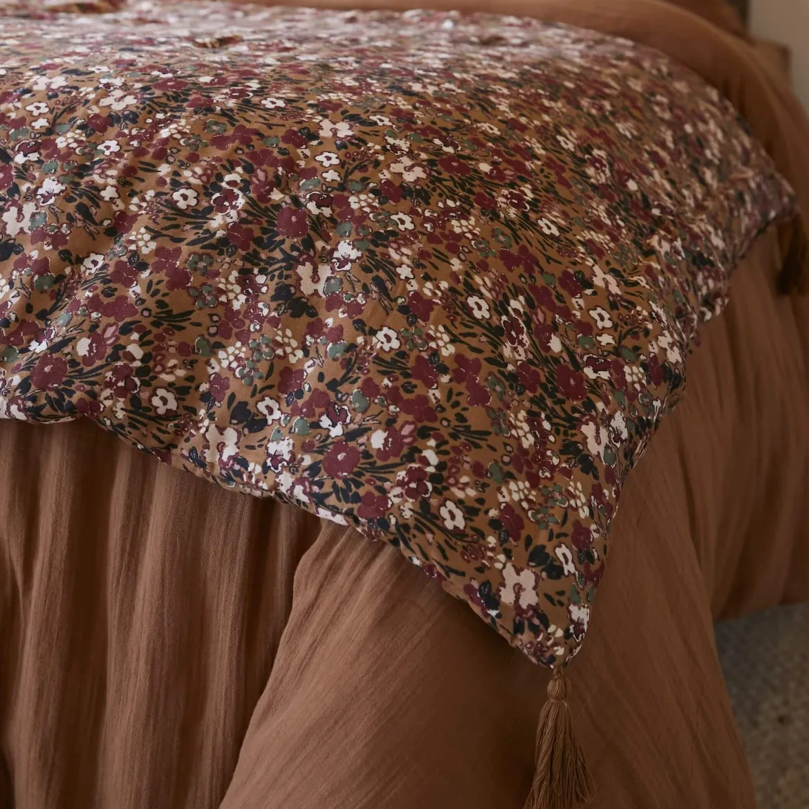 Couvre-lit gaze de coton imprimé floral 90x200 cm