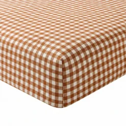 Drap housse coton à carreaux marron Terre de Nuit Vichy