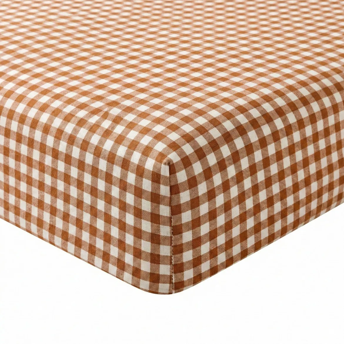 Drap housse coton à carreaux marron Terre de Nuit Vichy