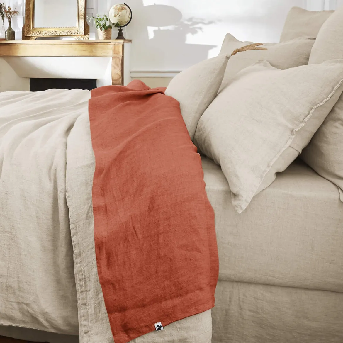 Drap plat lin lavé
