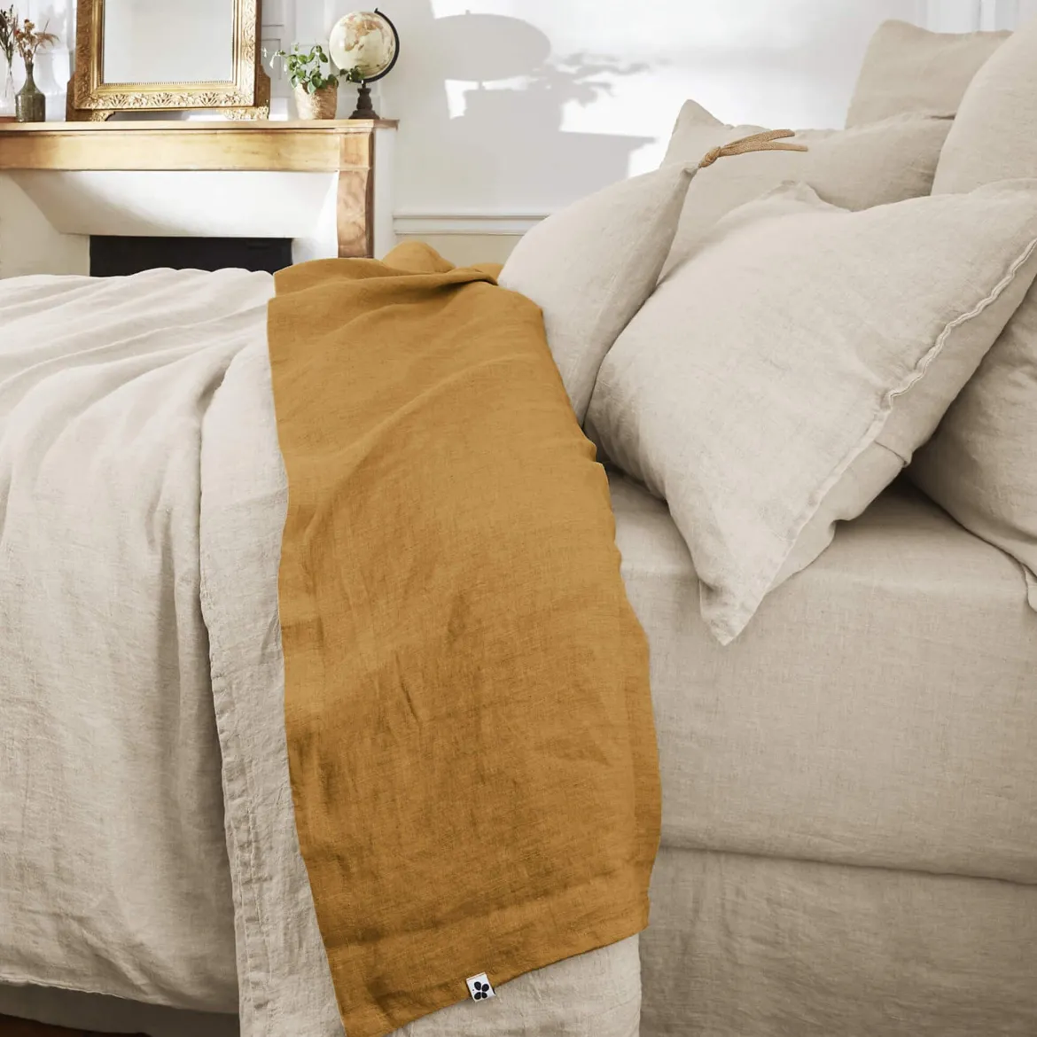 Drap plat lin lavé