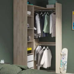 Dressing modulable avec étagères chêne kronberg et blanc - DR208