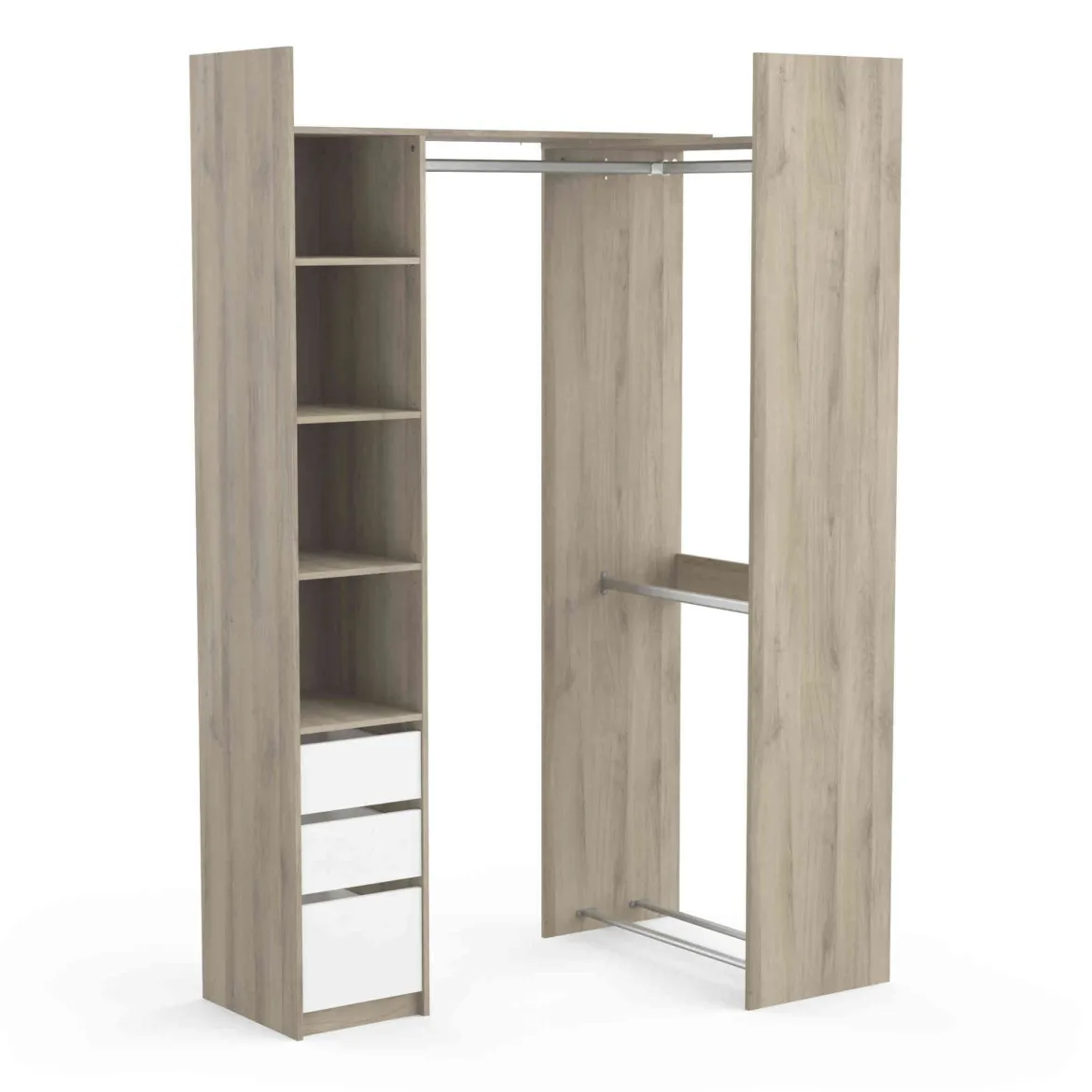 Dressing modulable avec étagères chêne kronberg et blanc - DR208