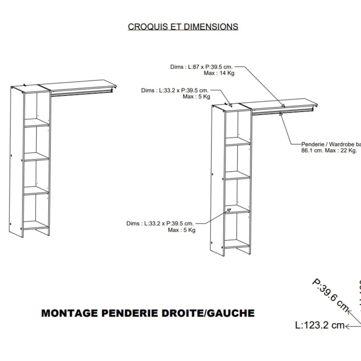 Dressing modulable avec étagères blanc - DR117