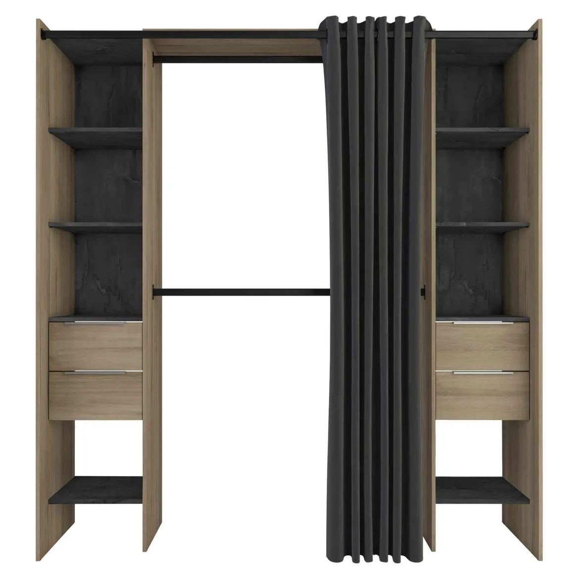 Dressing ouvert avec rideau, extensible en bois imitation chêne kronberg - DR185