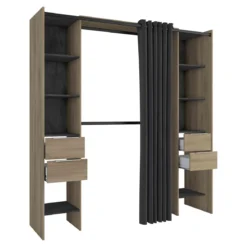 Dressing ouvert avec rideau, extensible en bois imitation chêne kronberg - DR185