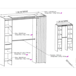 Dressing ouvert avec rideau, extensible en bois imitation chêne kronberg - DR185