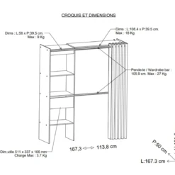Dressing ouvert avec rideau, extensible