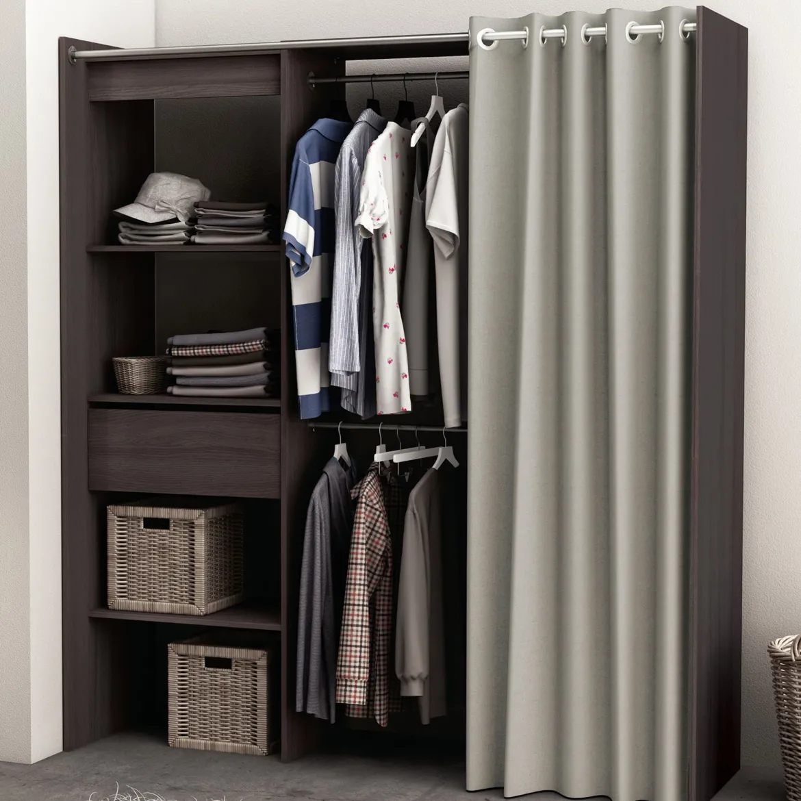 Dressing ouvert avec rideau, extensible