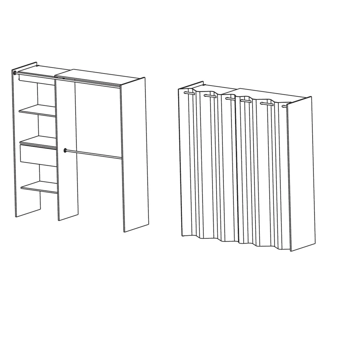 Dressing ouvert avec rideau, extensible