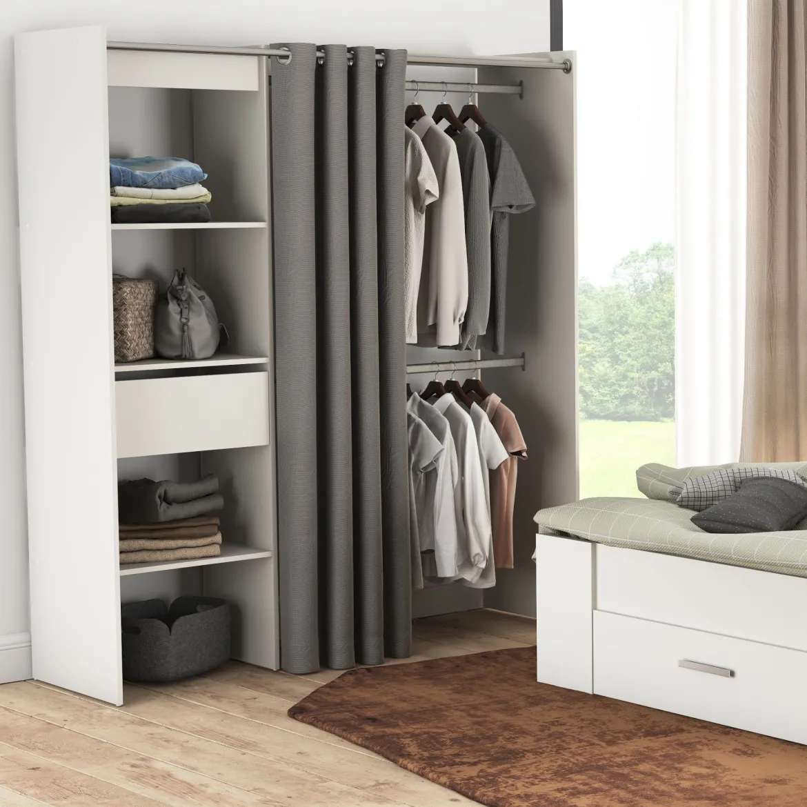 Dressing ouvert avec rideau, extensible