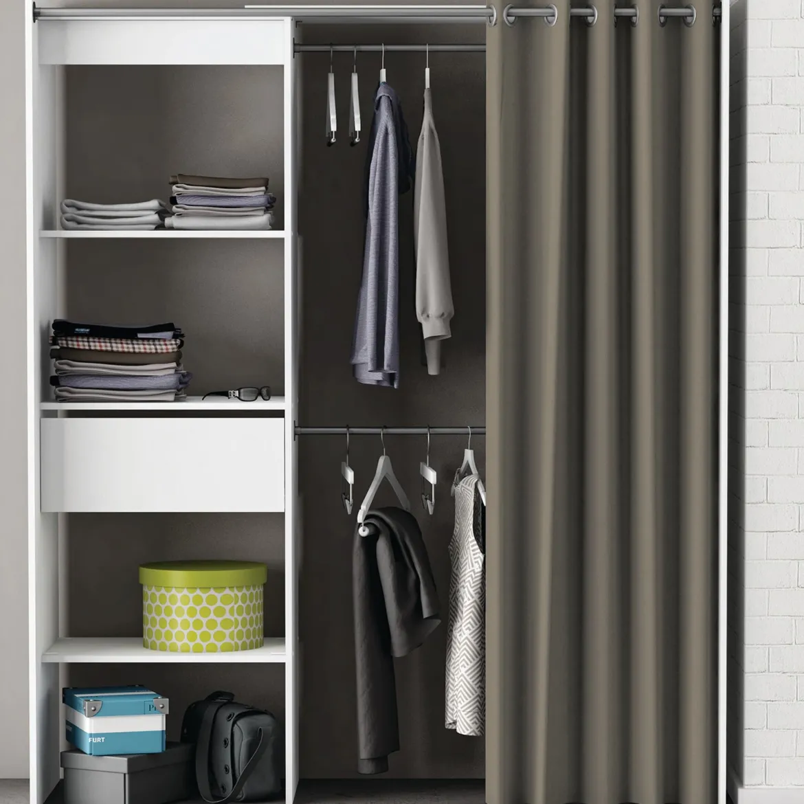 Dressing ouvert avec rideau, extensible