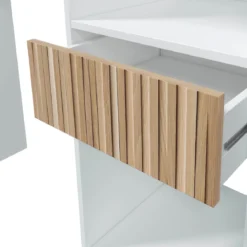 Dressing ouvert avec étagères et 3 tiroirs blanc et bois naturel - DR81008