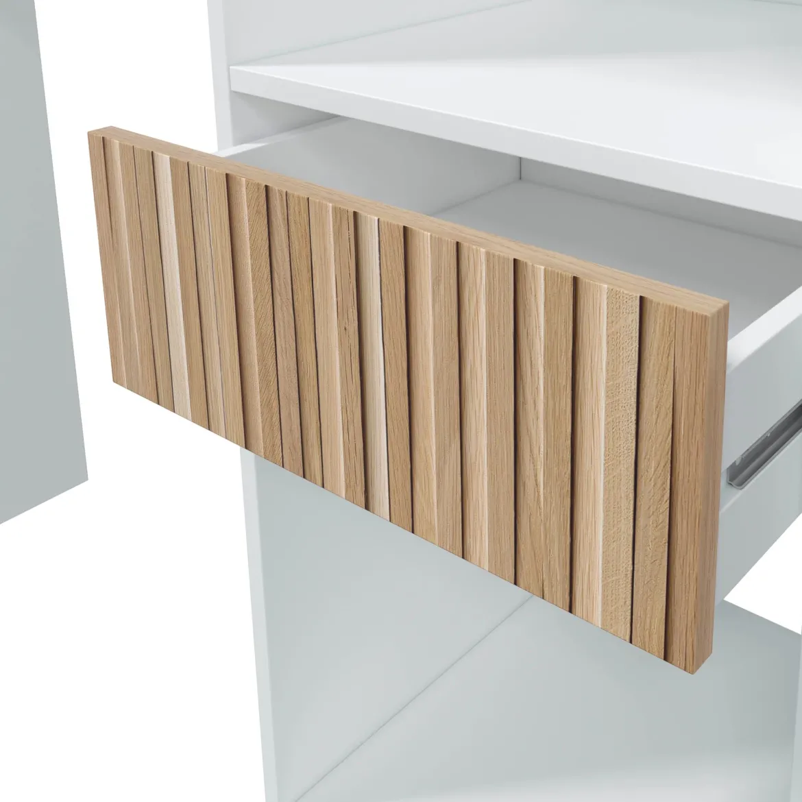 Dressing ouvert avec étagères et 3 tiroirs blanc et bois naturel - DR81008