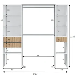 Dressing ouvert avec étagères et 3 tiroirs blanc et bois naturel - DR81008