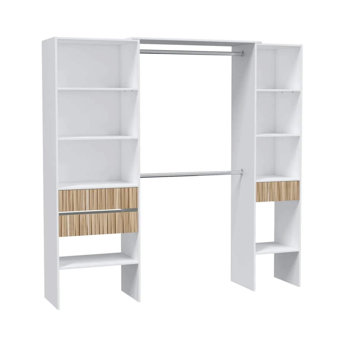 Dressing ouvert avec étagères et 3 tiroirs blanc et bois naturel - DR81008
