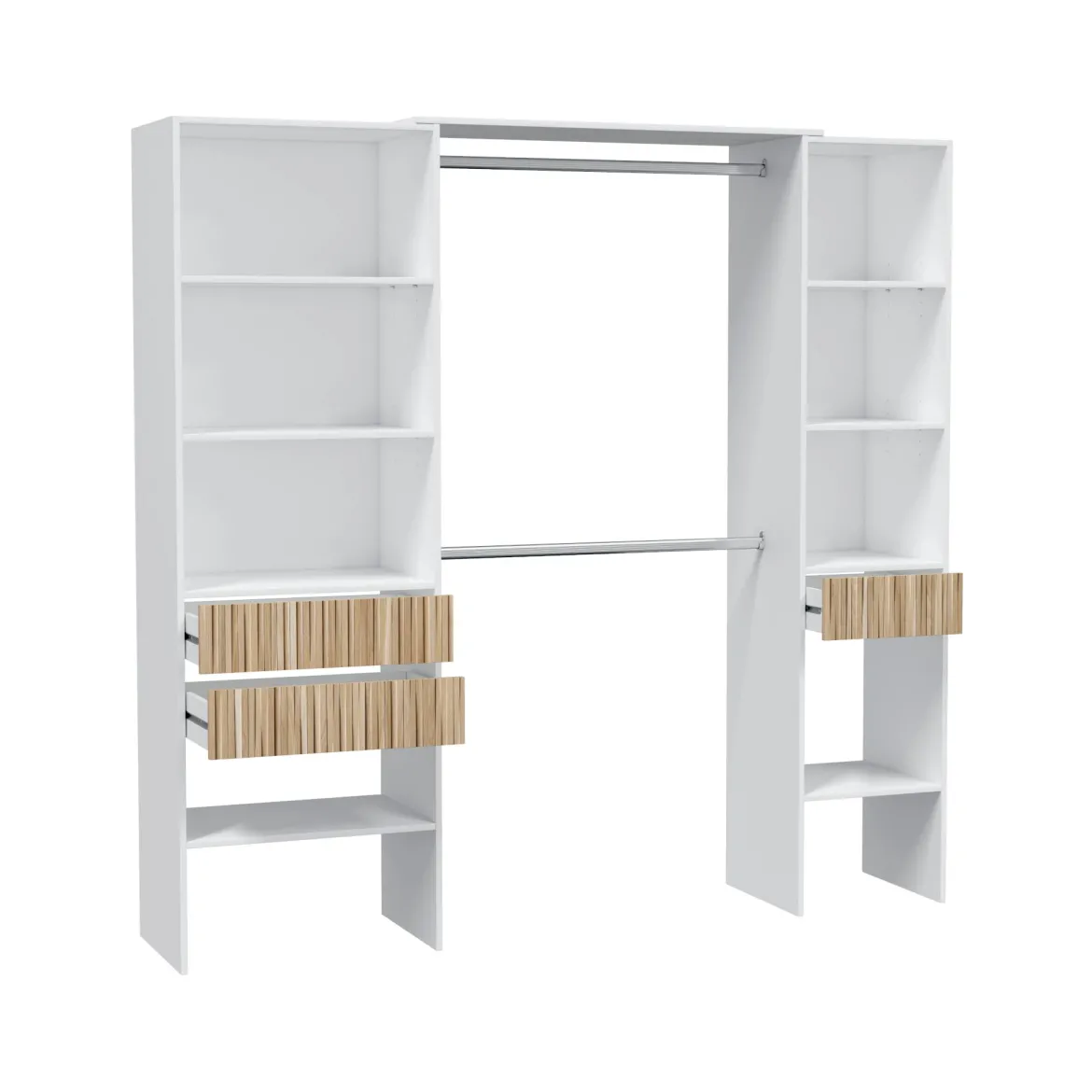 Dressing ouvert avec étagères et 3 tiroirs blanc et bois naturel - DR81008