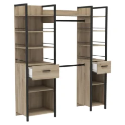 Dressing ouvert avec étagères et tiroirs bois clair - DR119