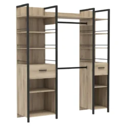 Dressing ouvert avec étagères et tiroirs bois clair - DR119