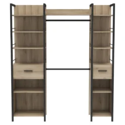 Dressing ouvert avec étagères et tiroirs bois clair - DR119