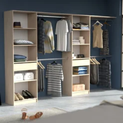 Dressing ouvert avec étagères, réversible bois naturel