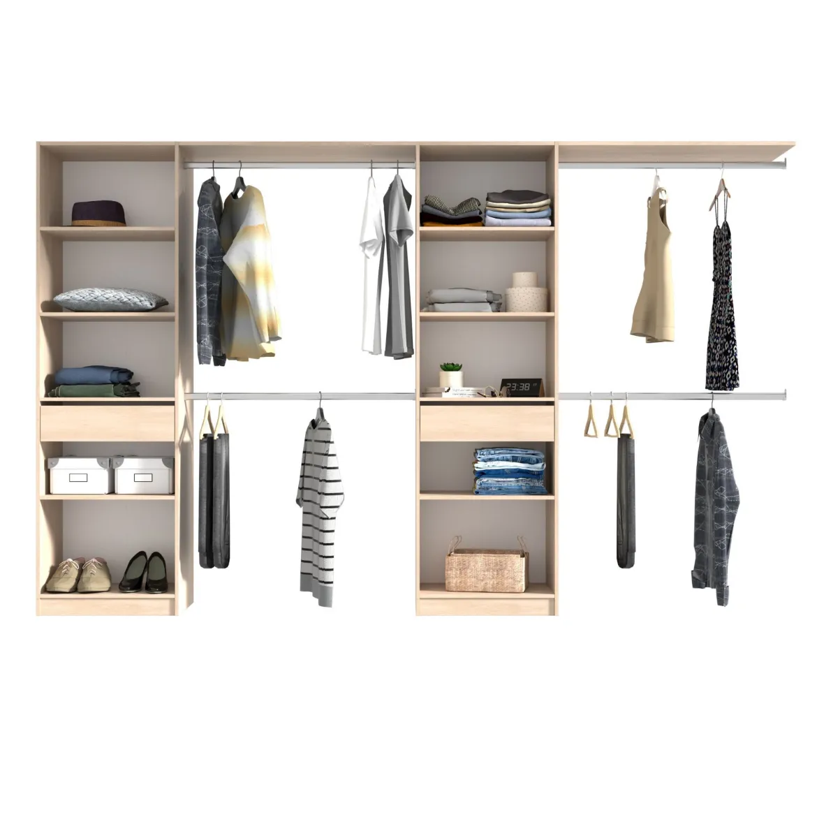Dressing ouvert avec étagères, réversible bois naturel
