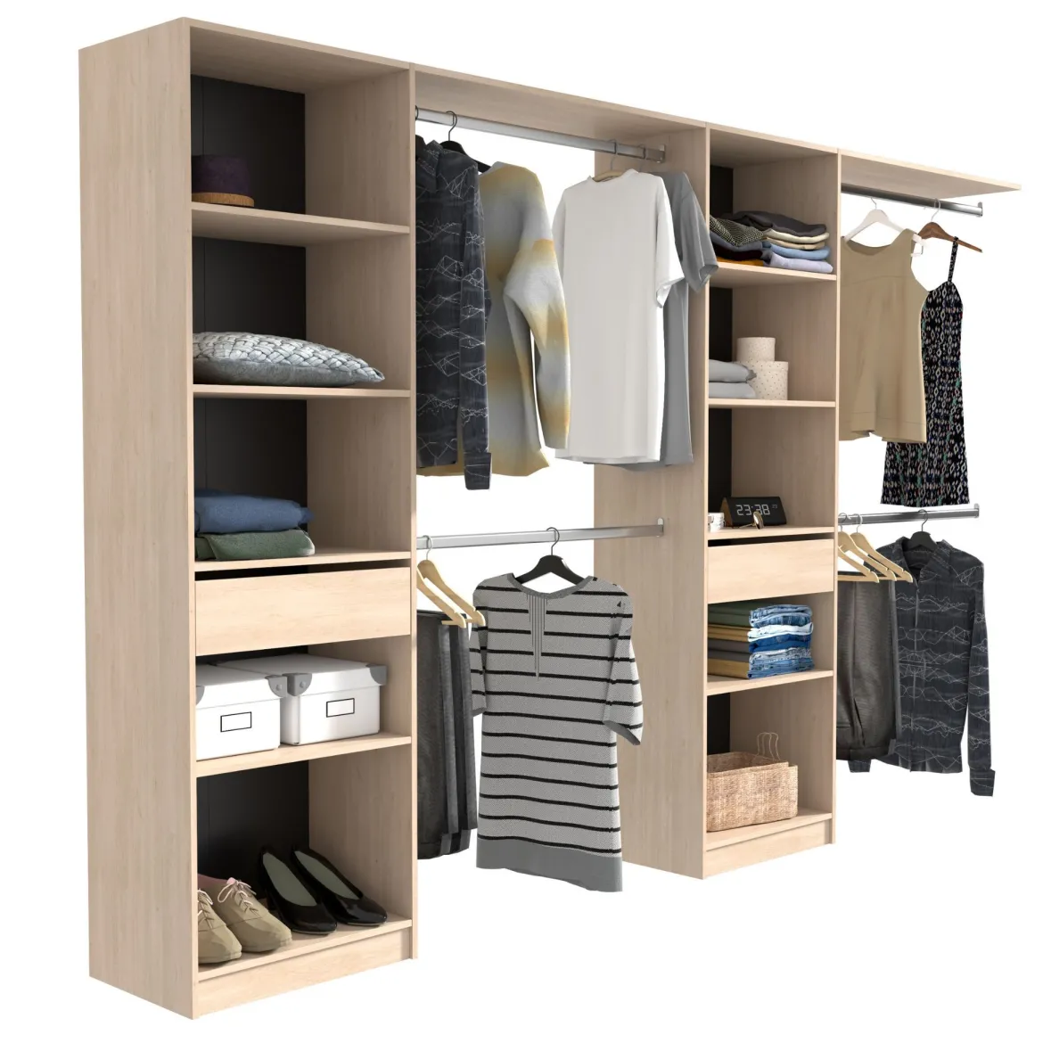 Dressing ouvert avec étagères, réversible bois naturel