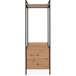 Dressing ouvert bois et métal avec tiroirs