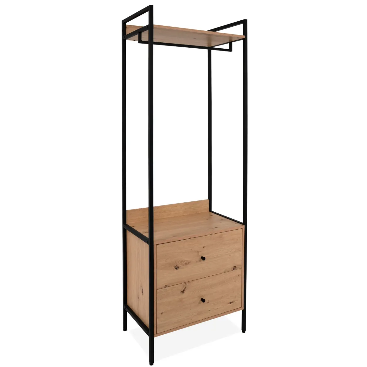 Dressing ouvert bois et métal avec tiroirs