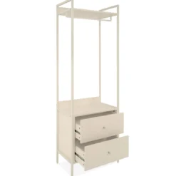 Dressing ouvert bois et métal avec tiroirs