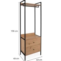 Dressing ouvert bois et métal avec tiroirs