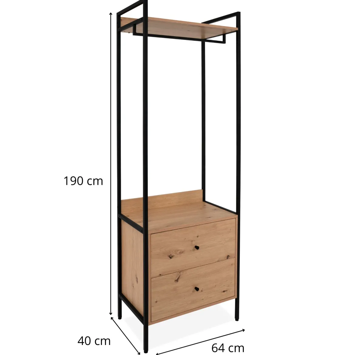 Dressing ouvert bois et métal avec tiroirs
