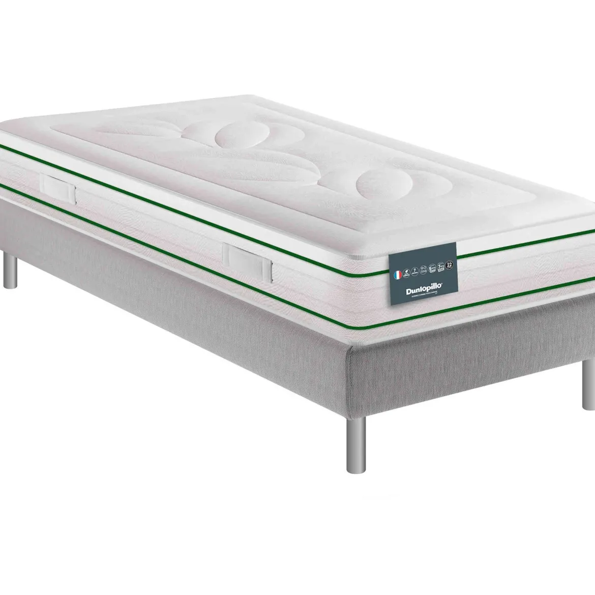 Ensemble Dunlopillo 100% latex naturel 7 zones 22cm HORTENSE, matelas, sommier, pieds