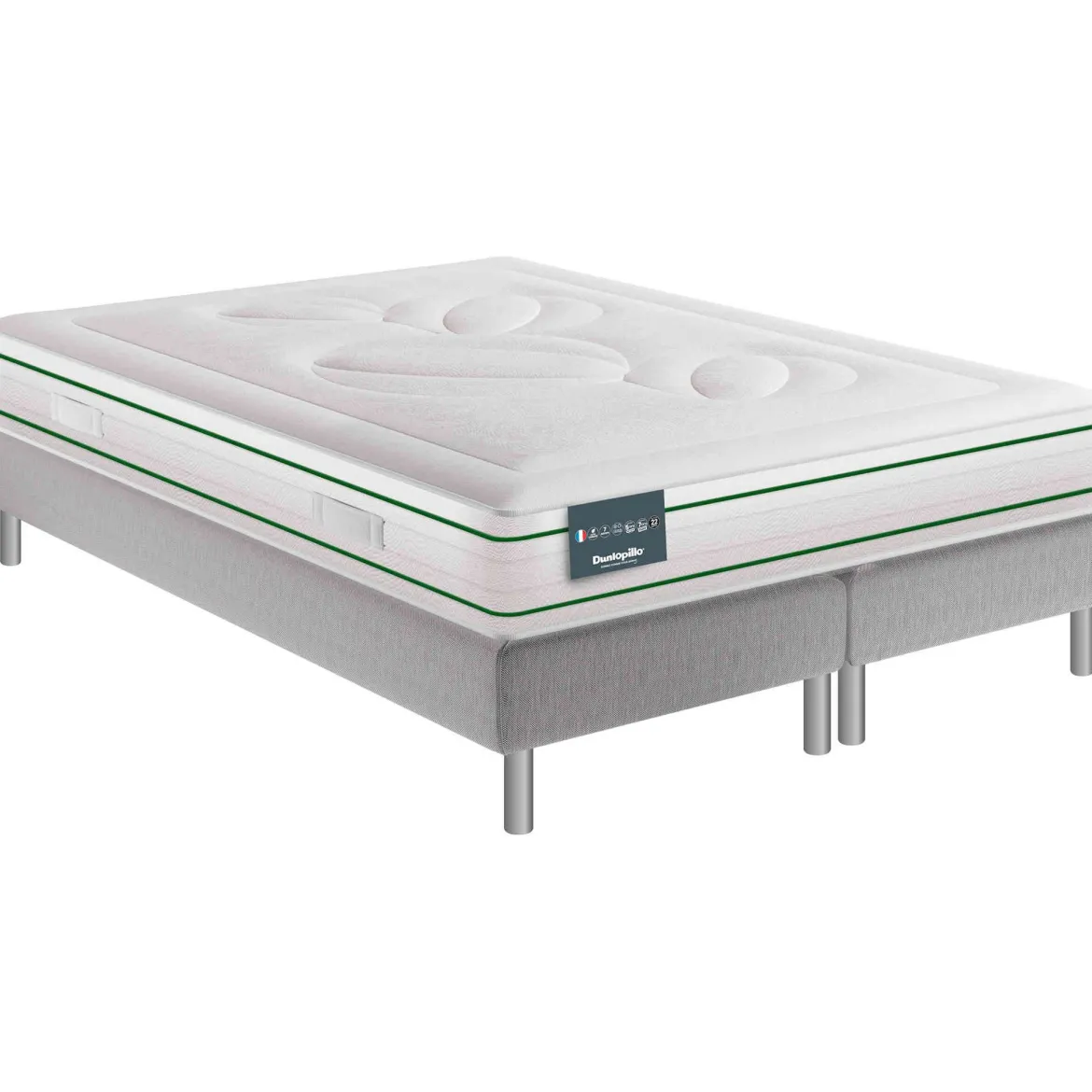 Ensemble Dunlopillo 100% latex naturel 7 zones 22cm HORTENSE, matelas, sommier, pieds
