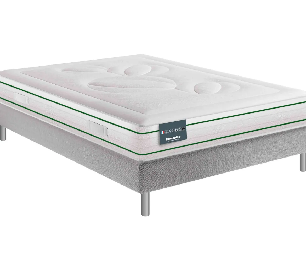 Ensemble Dunlopillo 100% latex naturel 7 zones 22cm HORTENSE, matelas, sommier, pieds