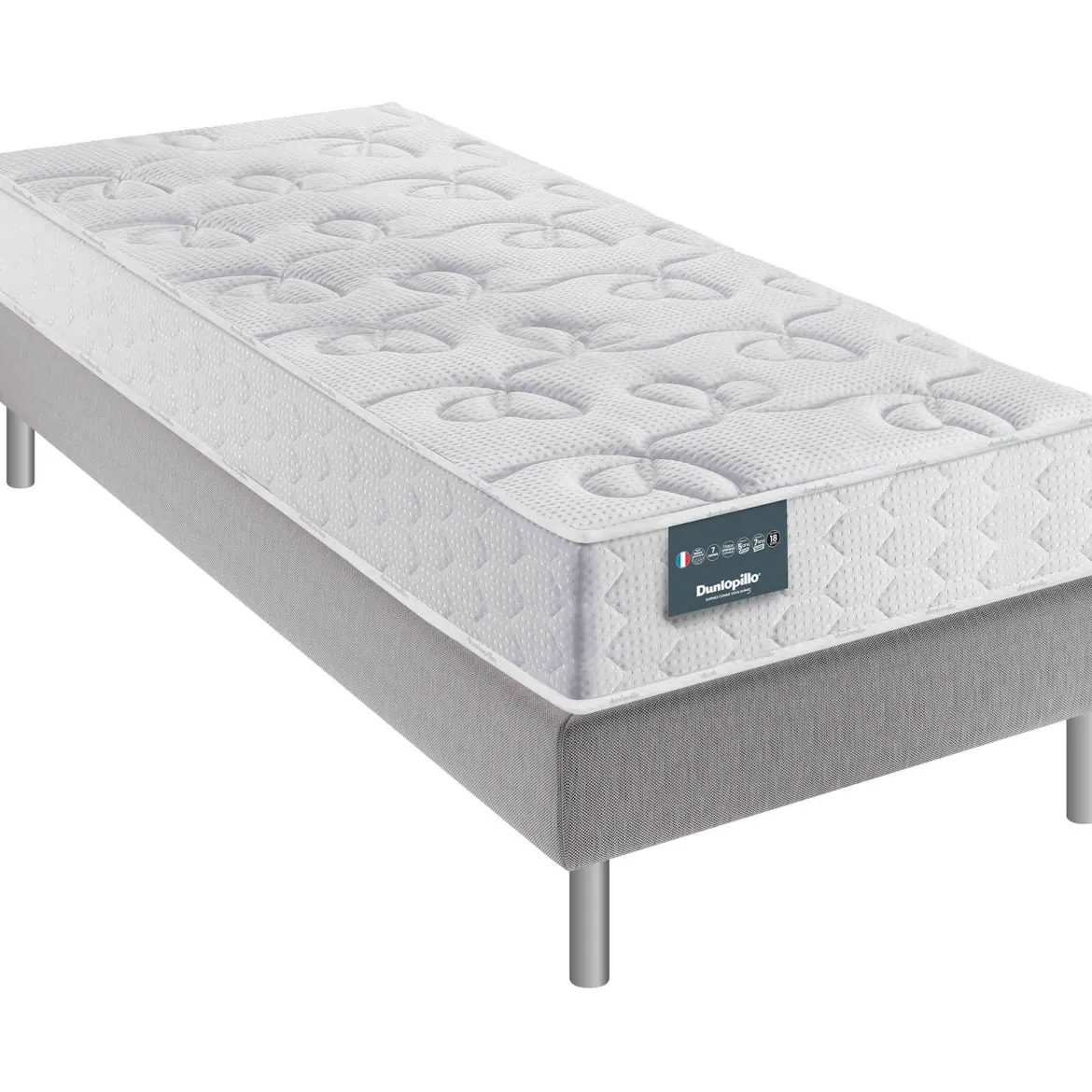 Ensemble Dunlopillo 100% latex 7 zones 18cm LAVANDE, matelas, sommier, pieds