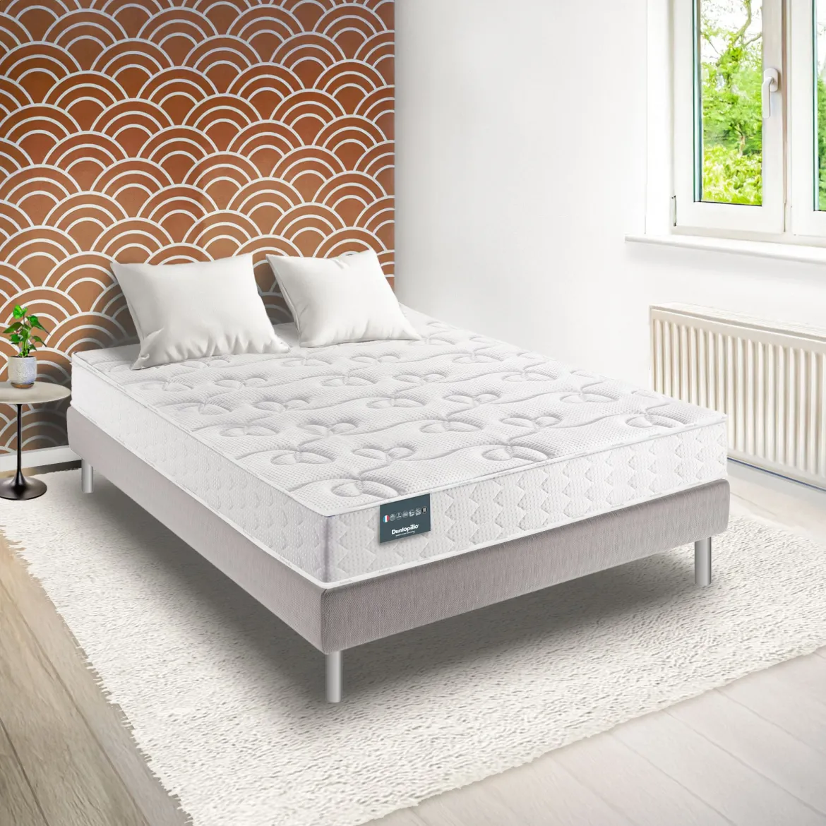 Ensemble Dunlopillo 100% latex 7 zones 18cm LAVANDE, matelas, sommier, pieds
