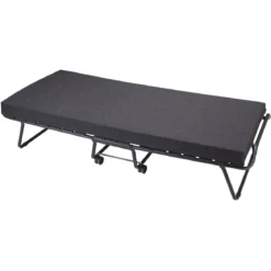 Ensemble lit d’appoint pliant sur roulettes avec matelas mousse 90x190 cm- Terre de Nuit