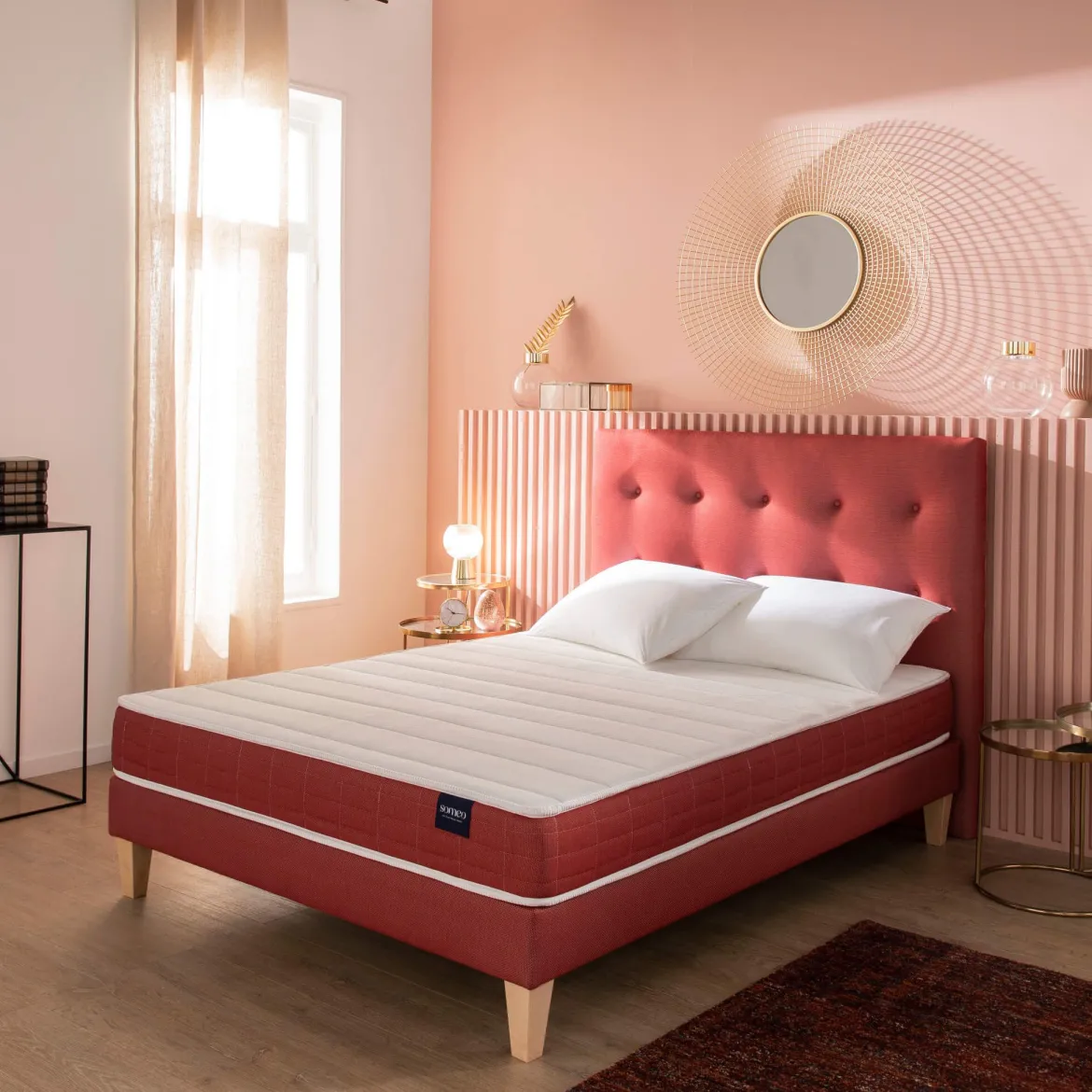 Ensemble matelas couchage latex, sommier, pieds et tête de lit Crépuscule 400 - SOMEO