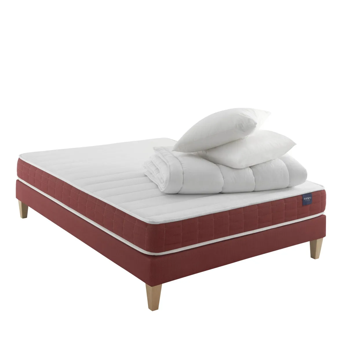 Ensemble matelas couchage latex, sommier, pieds, couette et oreiller Crépuscule 400 - SOMEO