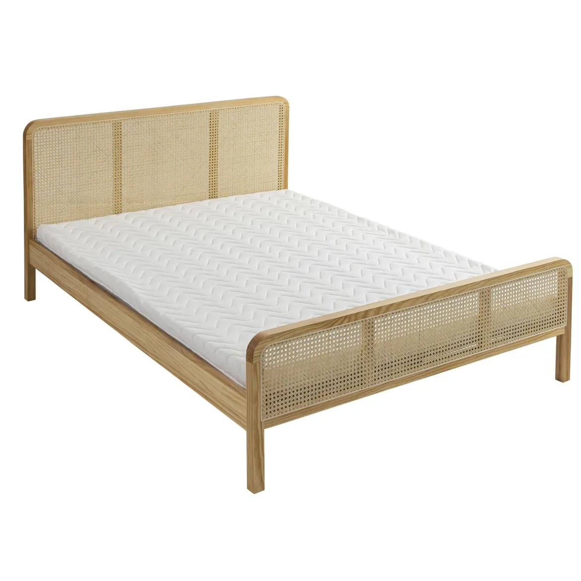 Ensemble matelas ferme mousse Tranquillité 2.0 + Lit adulte cannage bois naturel - LT17018