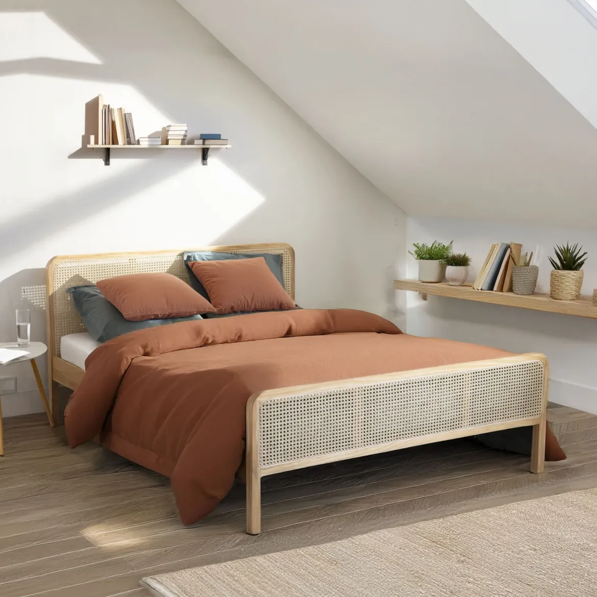 Ensemble matelas ferme mousse Tranquillité 2.0 + Lit adulte cannage bois naturel - LT17018